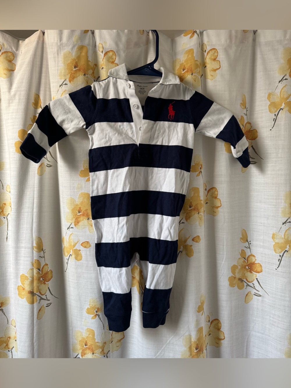 Ralph Lauren Blue/White Striped Baby Romper